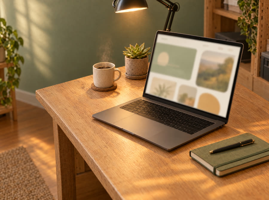 Tela de notebook mostrando um site de pequeno negócio